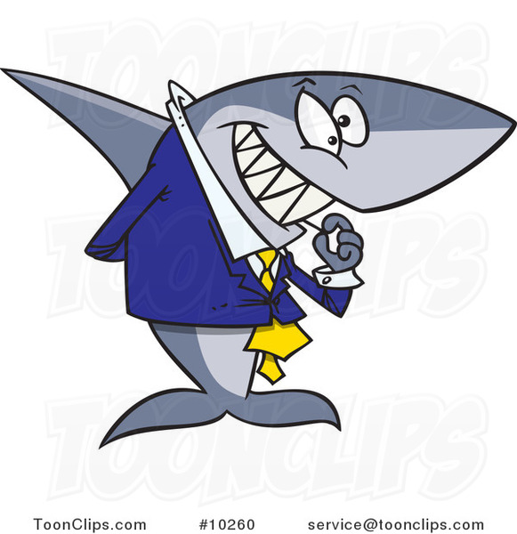 Cartoon Business Shark Picking His Teeth