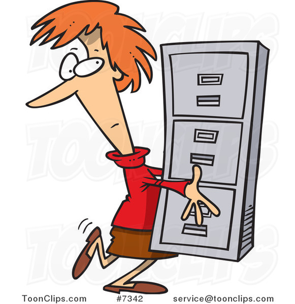 Cartoon Business Woman Carrying A Filing Cabinet 7342 By Ron Leishman