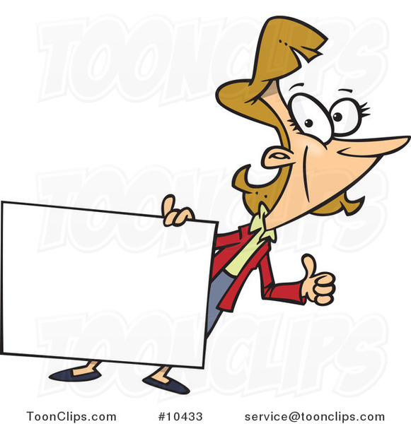 Cartoon Business Woman Holding a Blank Sign
