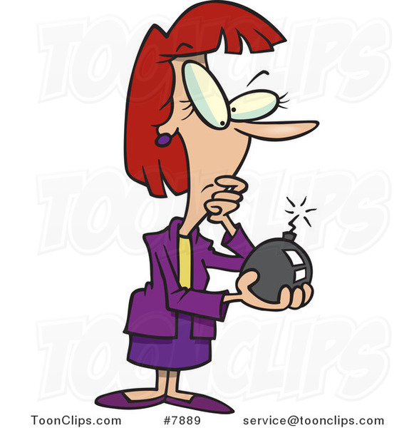 Cartoon Business Woman Holding a Bomb