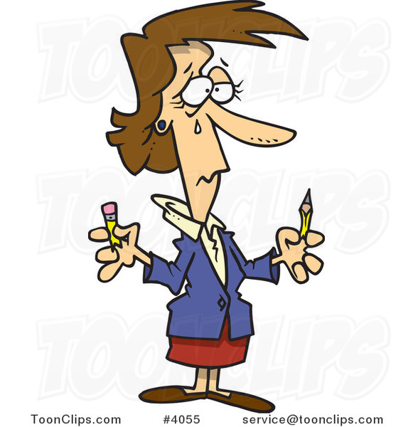Cartoon Business Woman Holding a Broken Pencil #4055 by Ron Leishman