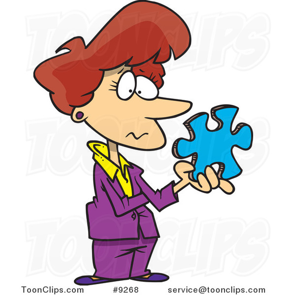 Cartoon Business Woman Holding a Puzzle Piece