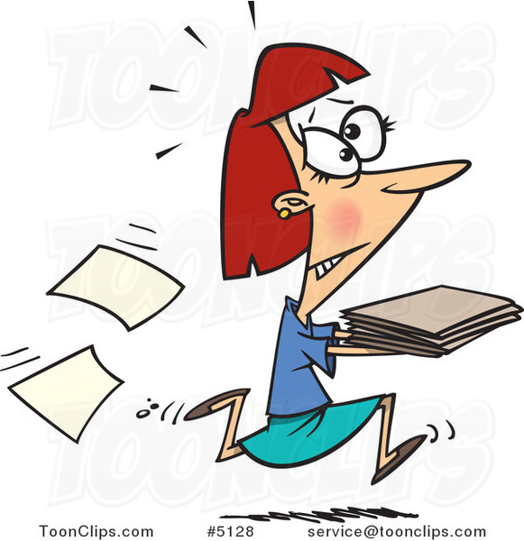 Cartoon Business Woman Running with Late Files #5128 by Ron Leishman