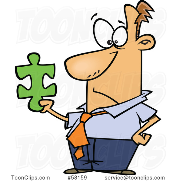 Cartoon Businessman Holding a Puzzle Piece