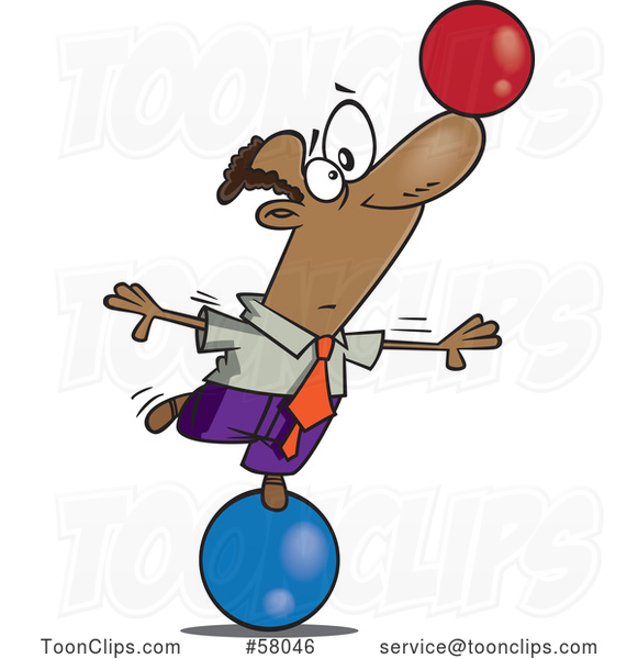 Cartoon Businessman on a Ball, Balancing Another on His Nose