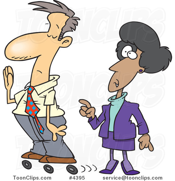 Cartoon Busy Business Man Rollerskating past His Boss #4395 by Ron Leishman