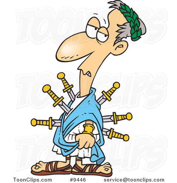 Cartoon Caesar Stabbed with Swords #9446 by Ron Leishman