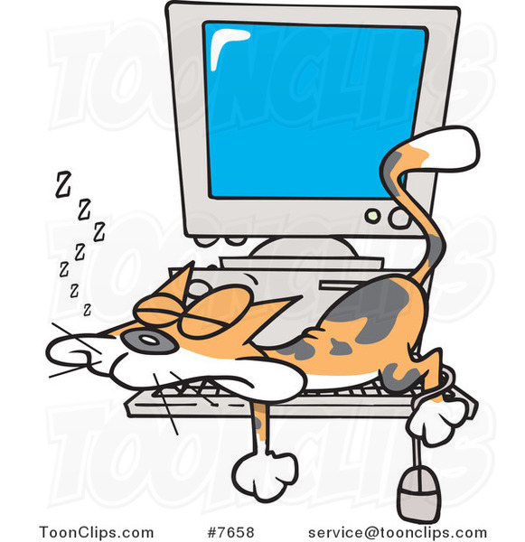 Cartoon Calico Cat Napping on a Keyboard