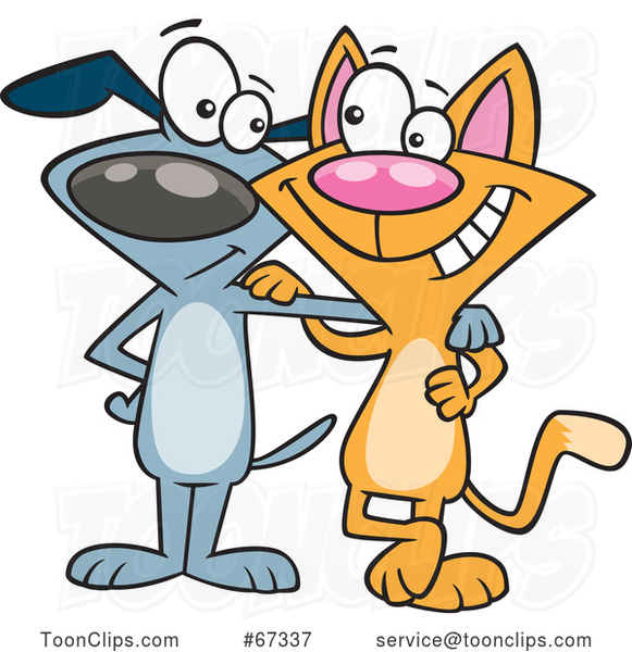 Cartoon Cat and Dog Embracing