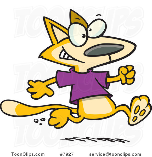 Cartoon Cat Running in a T Shirt