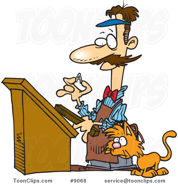 Cartoon Cat Watching a Printer Work
