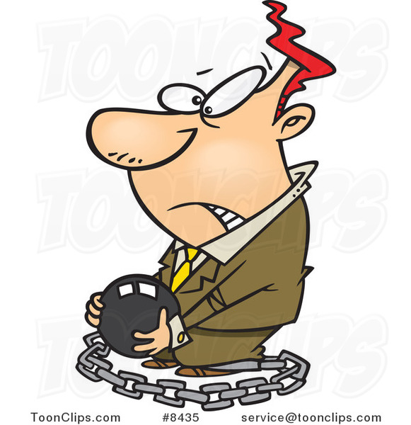 Cartoon Chained Business Man Carrying a Ball