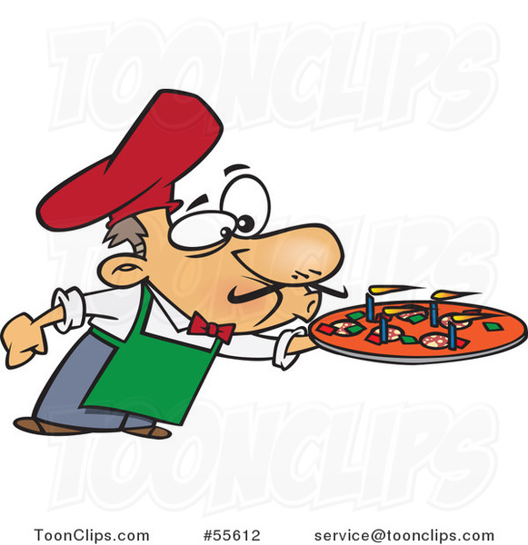 Cartoon Chef Blowing out the Candles on a Pizza Pie