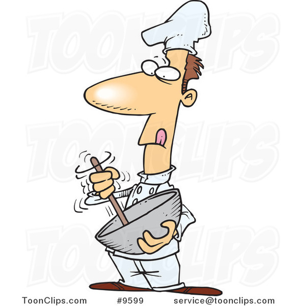 Cartoon Chef Using a Mixing Bowl
