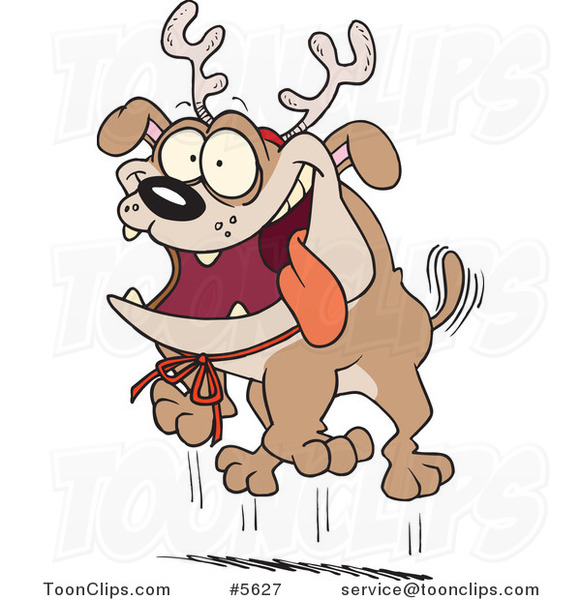 Cartoon Christmas Bulldog Wearing Antlers