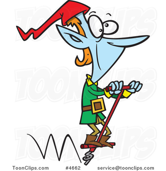 Cartoon Christmas Elf Hopping on a Pogo Stick