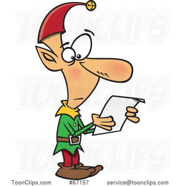 Cartoon Christmas Elf Reading a List