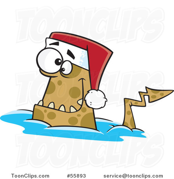 Cartoon Christmas Monster Wearing a Santa Hat