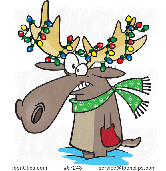Cartoon Christmas Moose with Lights