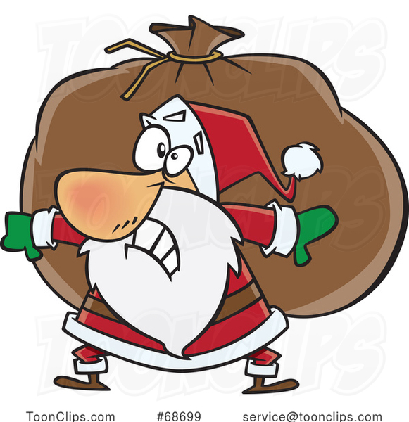 Cartoon Christmas Santa Carrying a Heavy Sack