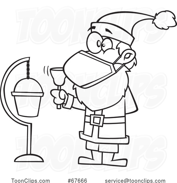 Cartoon Christmas Santa Claus Wearing a Mask and Ringing a Bell