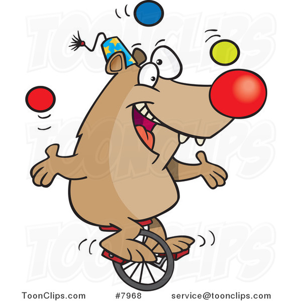 Cartoon Circus Bear Juggling on a Unicycle
