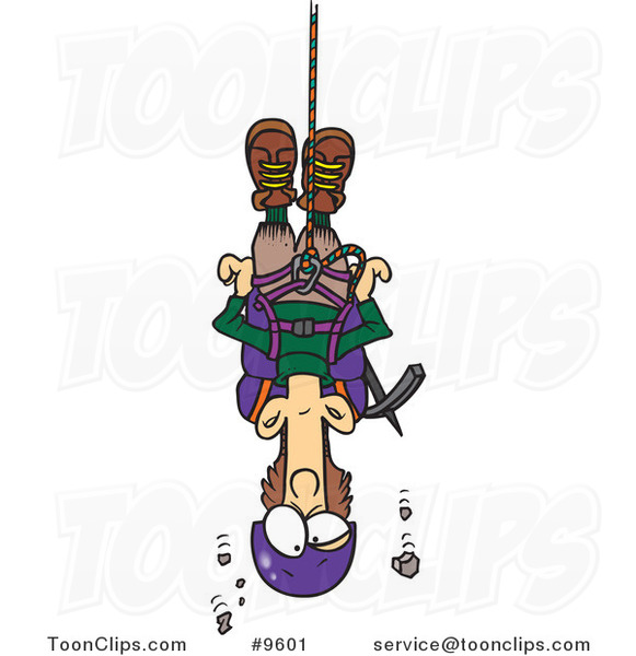 Cartoon Climber Suspended from Rope
