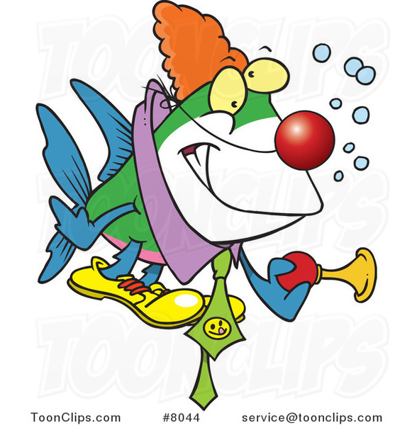 Cartoon Clown Fish Holding a Horn