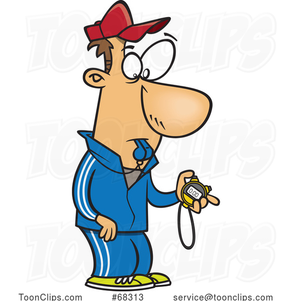 Cartoon Coach or PE Teacher with a Whistle and Timer