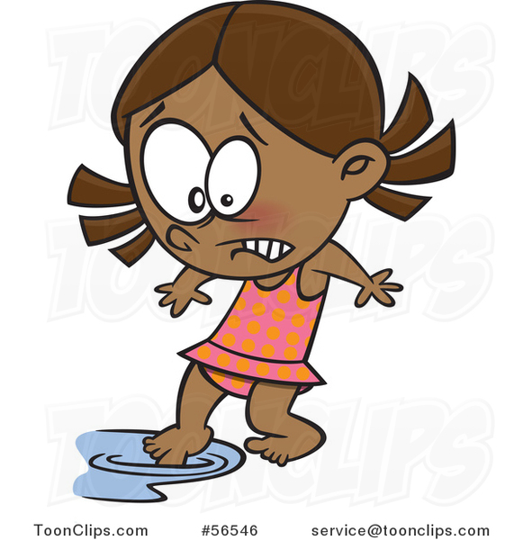 Cartoon Cold Black Swimmer Girl Testing the Water with a Toe