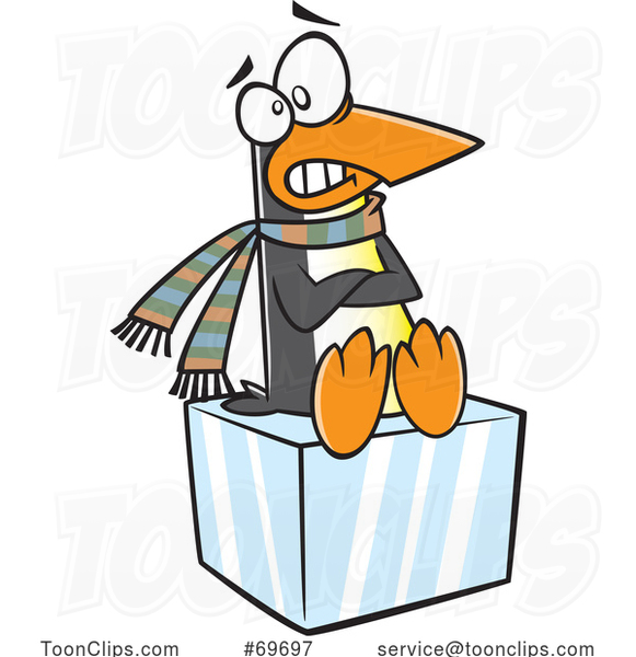 Cartoon Cold Penguin Sitting on Ice