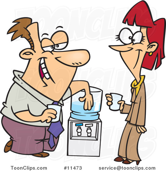 Cartoon Colleagues Flirting at the Water Cooler