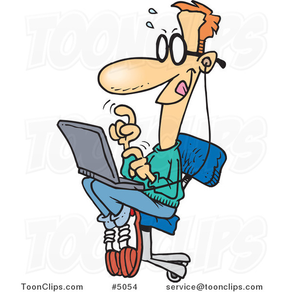 Cartoon College Boy Using a Laptop