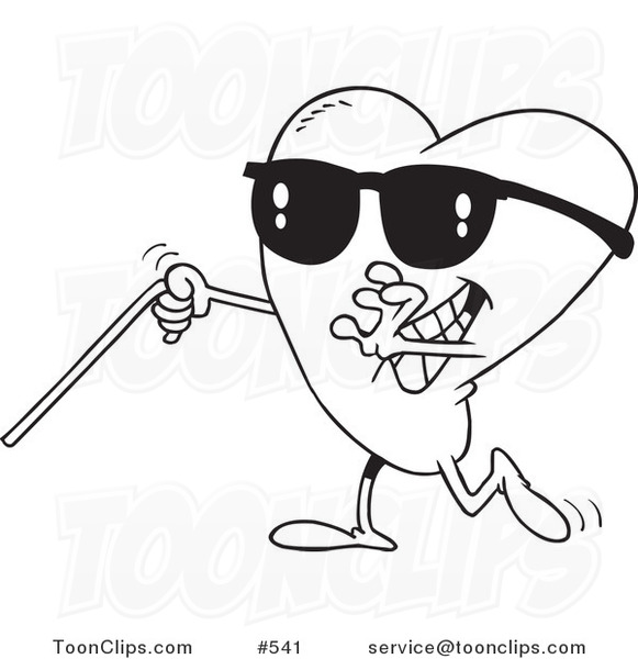 Cartoon Coloring Page Line Art of a Blind Love Heart