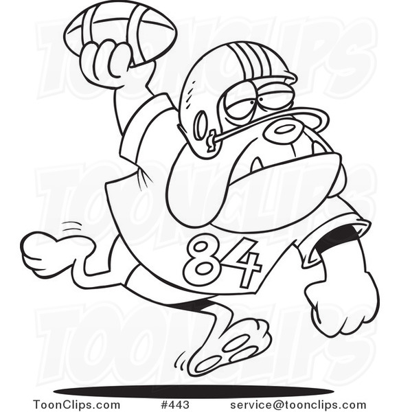 Cartoon Coloring Page Line Art of a Football Bulldog Throwing the Ball