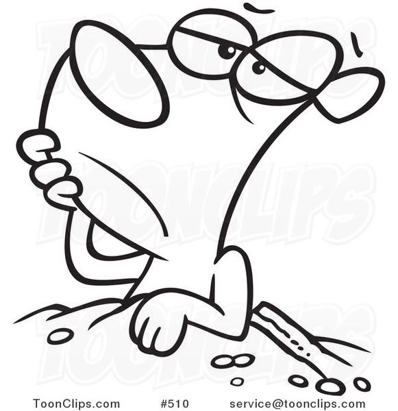 Cartoon Coloring Page Line Art of a Groundhog Resting at His Hole