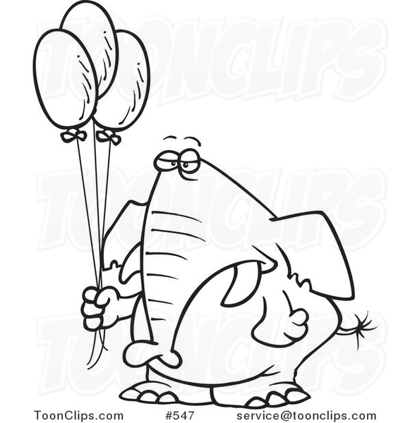 Cartoon Coloring Page Line Art of a Grumpy Elephant Holding Balloons