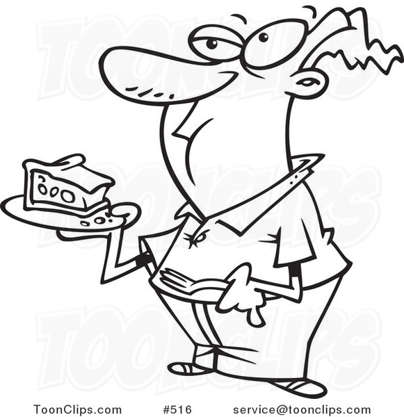 Cartoon Coloring Page Line Art of a Guy Eating Pie