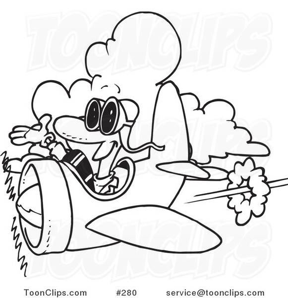 cartoon coloring page line art of a happy pilot by toonaday 280