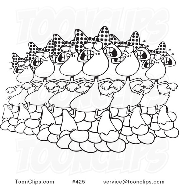 Cartoon Coloring Page Line Art of Six Geese a Laying