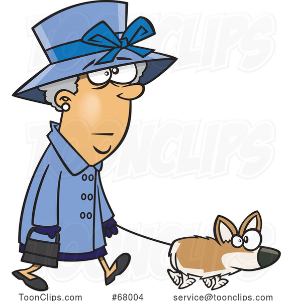 Cartoon Corgi Lady Walking Her Dog