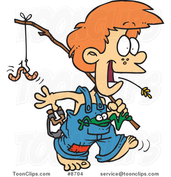Cartoon Country Boy Carrying a Fishing Pole #8704 by Ron Leishman