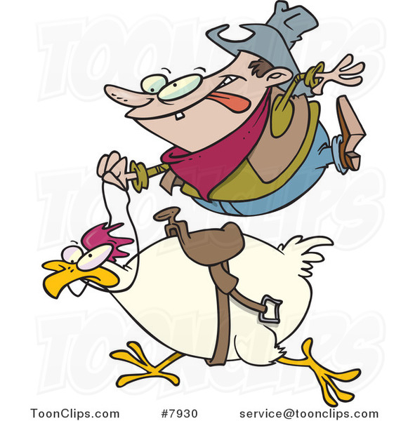 Cartoon Cowboy Riding a Chicken