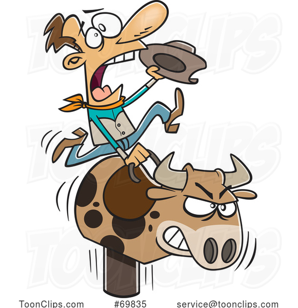 Cartoon Cowboy Riding a Mechanical Bull