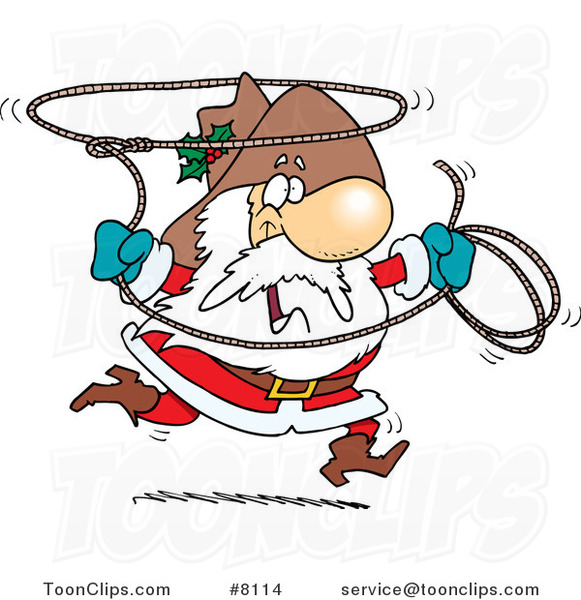 Cartoon Cowboy Santa Swinging a Lasso