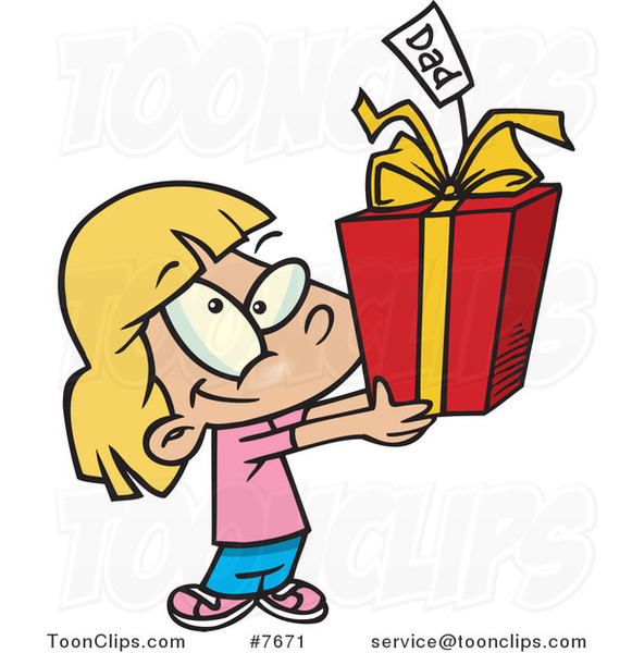 Cartoon Cute Girl Holding a Fathers Day Gift