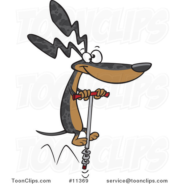 Cartoon Dappled Wiener Dog Using a Pogo Stick