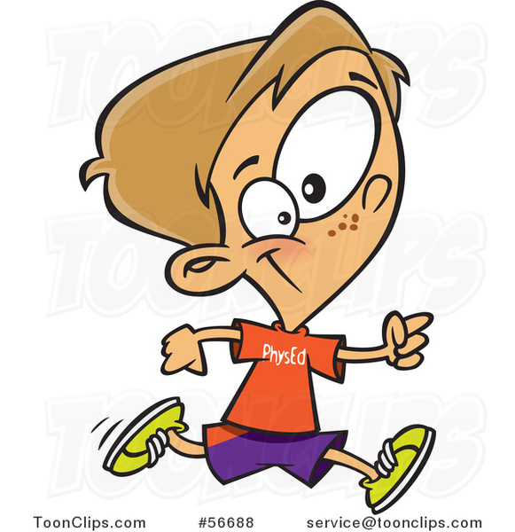 Cartoon Dirty Blond White School Boy Running in Gym Glass