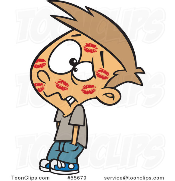 Cartoon Disgusted Boy Covered in Lipstick Kisses #55679 by Ron Leishman