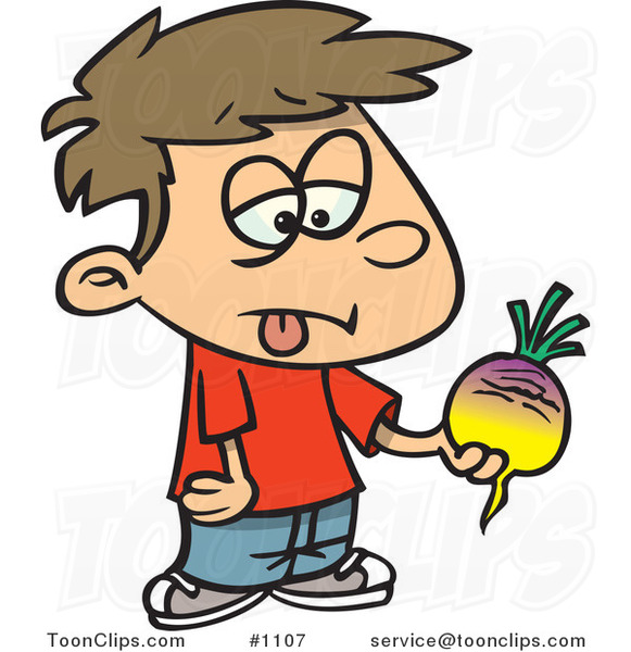 Cartoon Disgusted Boy Holding a Turnip